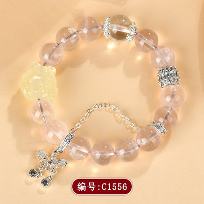 Starlight Pink Crystal Nine-Tailed Fox Butterfly Love Bracelet for Women