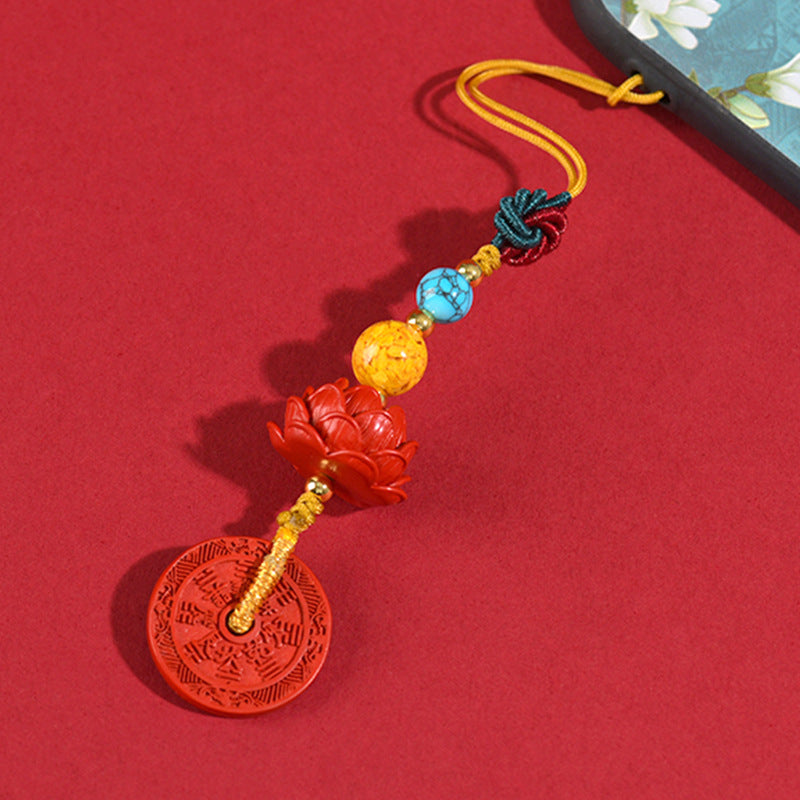 Natural Cinnabar Mountain Ghost Flower Protection Pendant - Spiritual Amulet for Phone & Bag