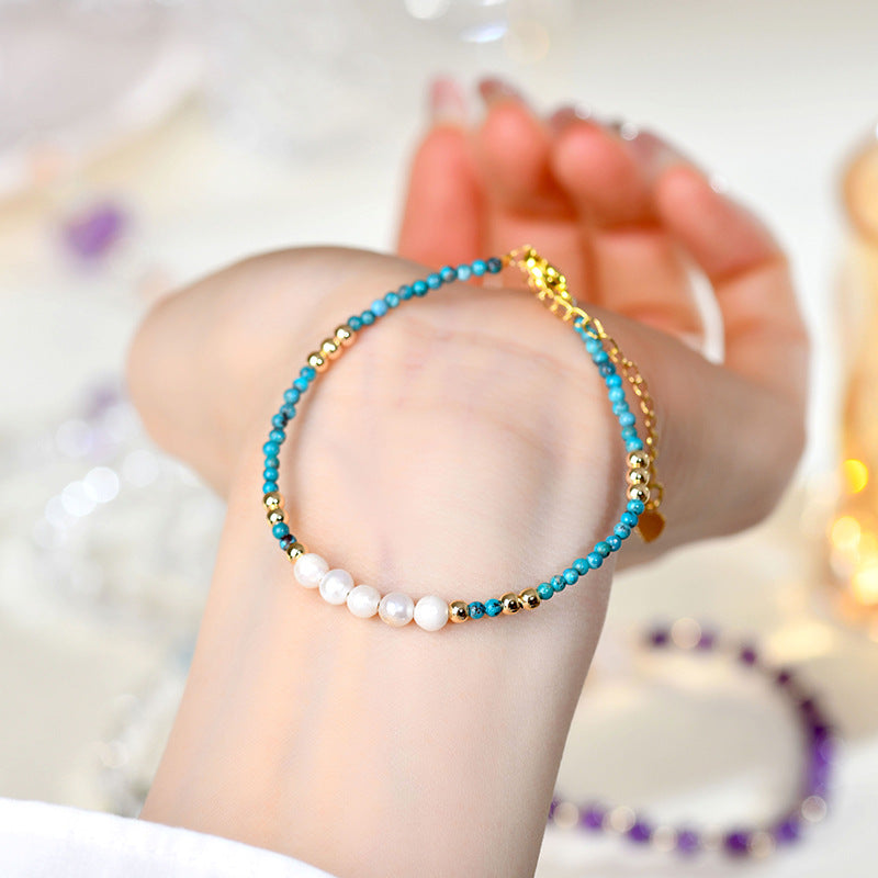 Adjustable Turquoise Pearl Bracelet for Women - Spiritual Elegance and Protection