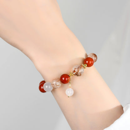 Natural Crystal Multi-Gem Bracelet with Southern Red Agate and Black Gold Super White Crystal - Women's Spiritual Talisman