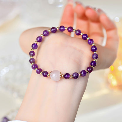 Natural Amethyst Rose Quartz Bracelet | Spiritual Healing Crystal for Love & Protection