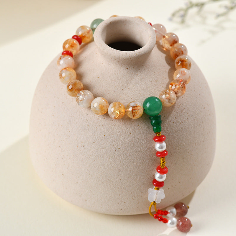 Yellow Pagoda and Green Strawberry Crystal Bracelet | Natural Energy & Mystical Fashion
