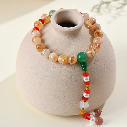 Yellow Pagoda and Green Strawberry Crystal Bracelet | Natural Energy & Mystical Fashion