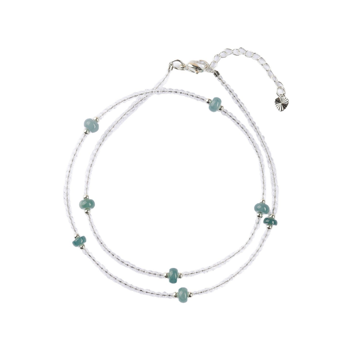 Natural White Crystal & Blue Water Jade Collarbone Necklace | Elegant Extension Chain for Women