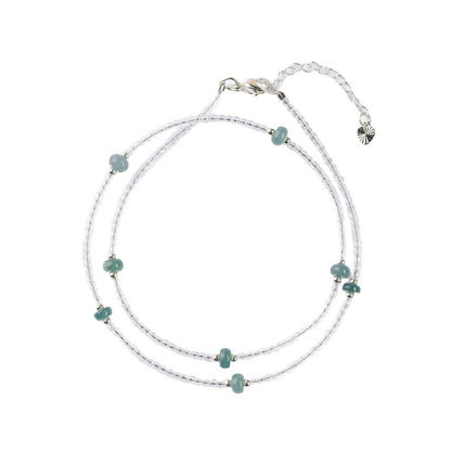 Natural White Crystal & Blue Water Jade Collarbone Necklace | Elegant Extension Chain for Women