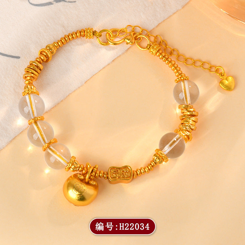 Golden Fu Coil White Crystal Bracelet - Wealth & Fortune Chinese Retro Jewelry
