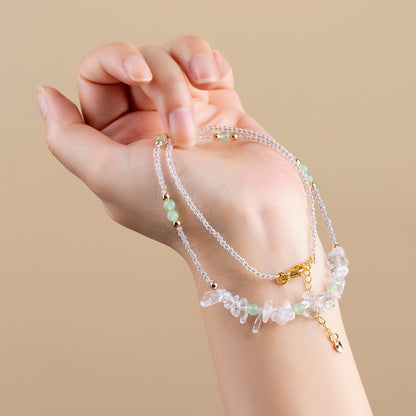 Natural White Crystal & Green Chalcedony Adjustable Clavicle Necklace | Purifying Energy & Elegant Design