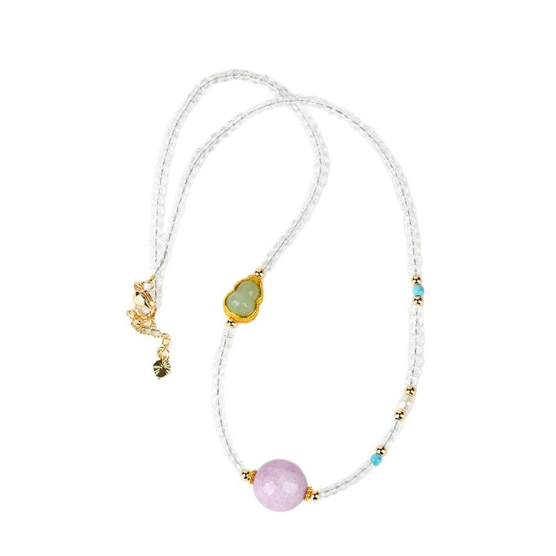 Natural White Crystal Purple Kyanite Gourd Necklace | Adjustable Collarbone Chain for Women