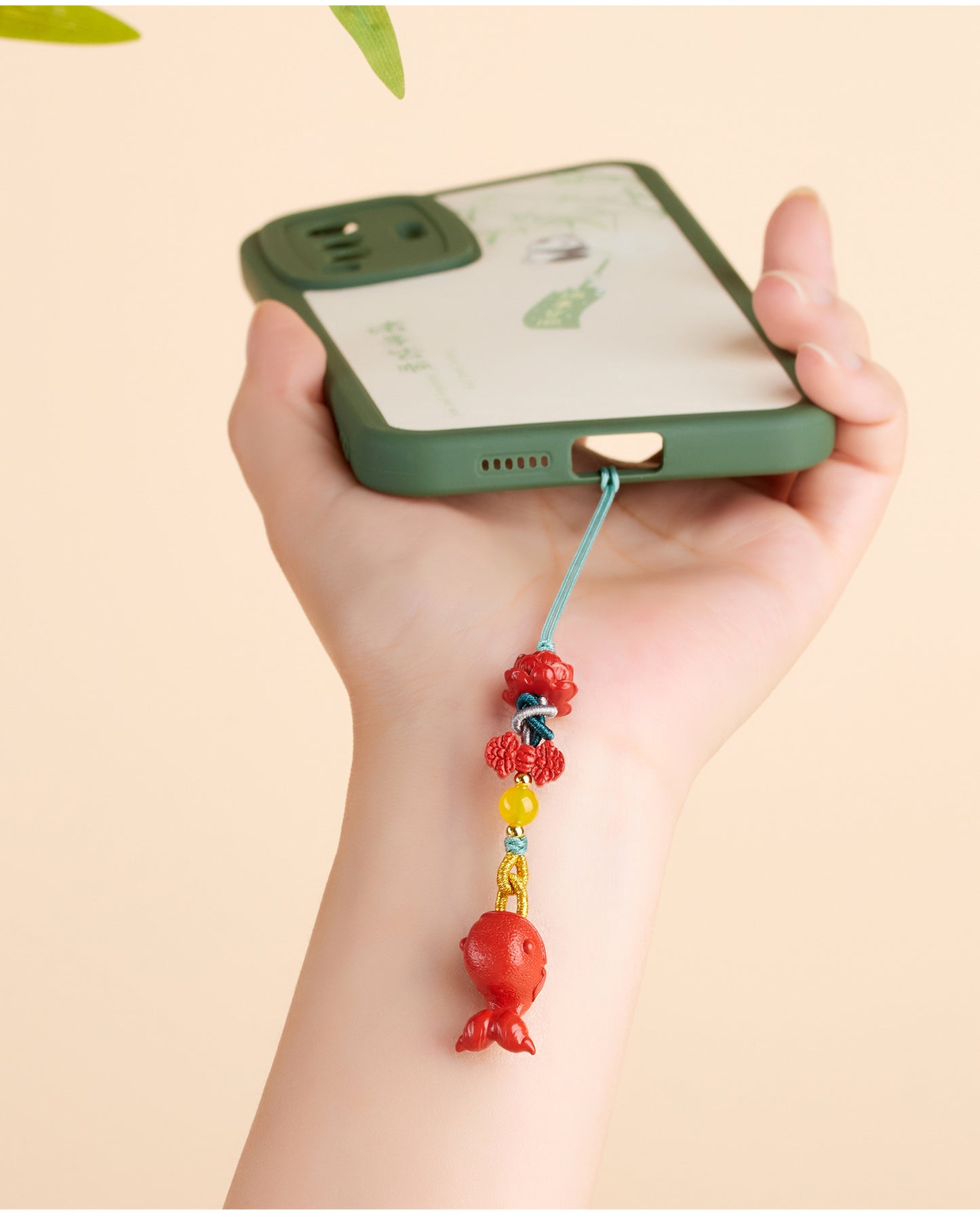 Imperial Red Cinnabar Whale Phone Chain Pendant with Lotus Keychain - Spiritual Guardian & Wealth Attractor