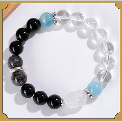 Natural Crystal Five Elements Bracelet with Lucky Pixiu - Unisex Couple Style for Balance and Wealth