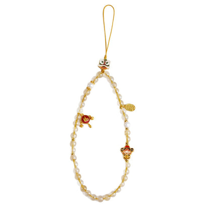 Golden Rutilated Quartz Phone Charm - Wealth Attraction & Protection Amulet
