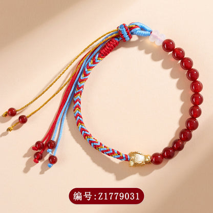 Natural Red Agate Handmade Braided Bracelet | Ancient Chinese Style Spiritual Protection Jewelry