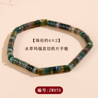 Natural Crystal Tourmaline Amazonite Straight Cut Tablet Bracelet - Spiritual Harmony & Protection