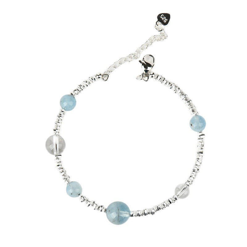 Natural Aquamarine White Crystal Fragment Silver Bracelet | Protection Elegance Women's Spiritual Jewelry