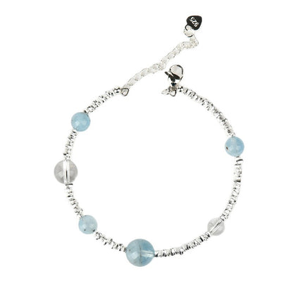 Natural Aquamarine White Crystal Fragment Silver Bracelet | Protection Elegance Women's Spiritual Jewelry