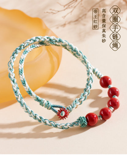 Natural Imperial Red Cinnabar Double Circle Tibetan Bracelet | Spiritual Protection & Harmony
