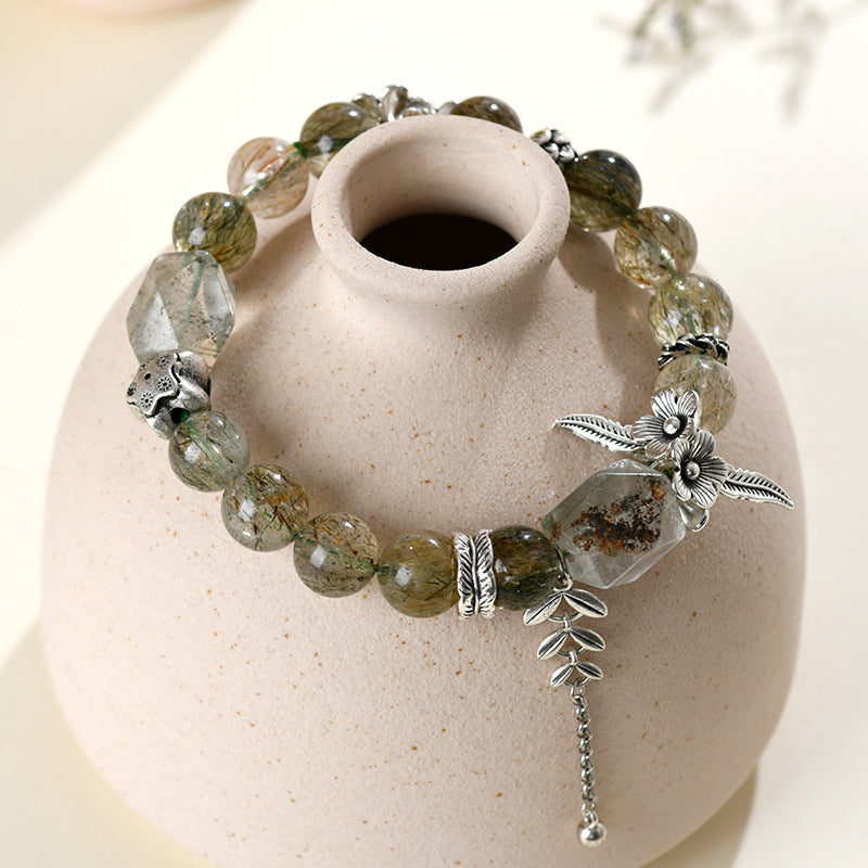 Natural Green Tourmaline Hair Crystal Bracelet | Wealth Protection & Spiritual Energy Amulet