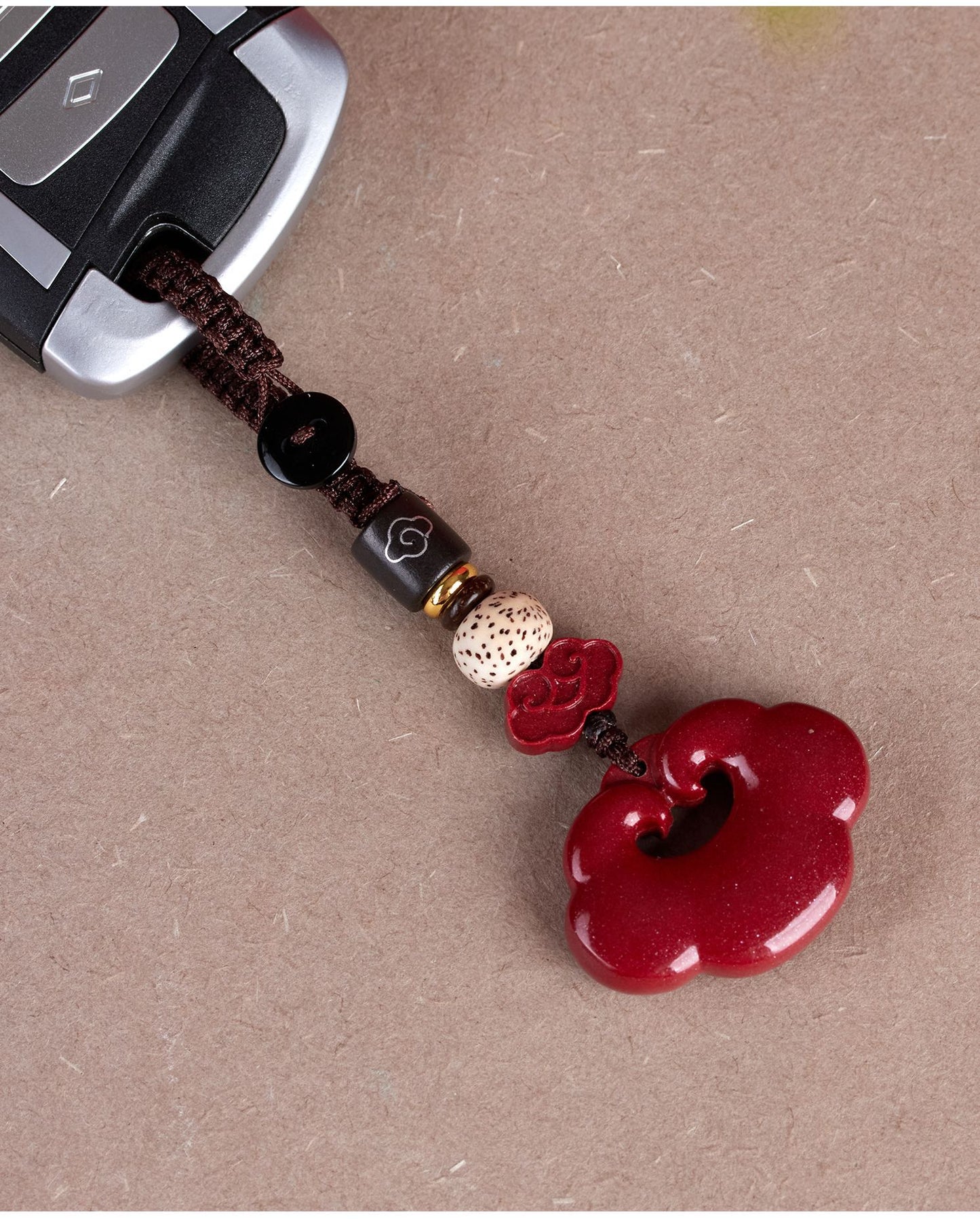 Purple Gold Cinnabar Ruyi Keychain - Feng Shui Protection & Wealth Attraction Ornament