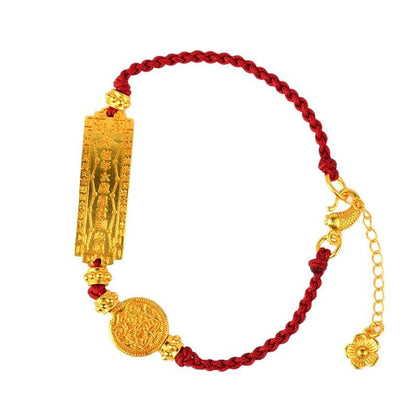 Golden Tai Sui Five Directions Wealth God Woven Bracelet - Tibetan Style Red Rope for Prosperity