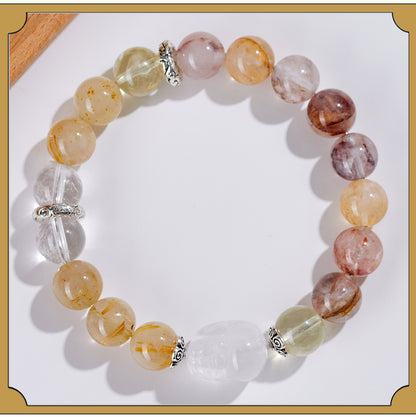 Natural Crystal Five Elements Bracelet with Lucky Pixiu - Unisex Couple Style for Balance and Wealth