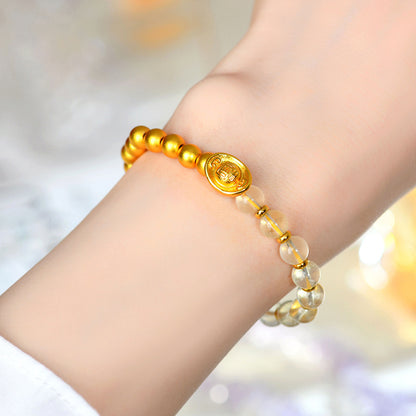 Lemon Yellow Crystal Gold Ingot Bracelet | Wealth & Prosperity Chinese Style Women's Jewelry