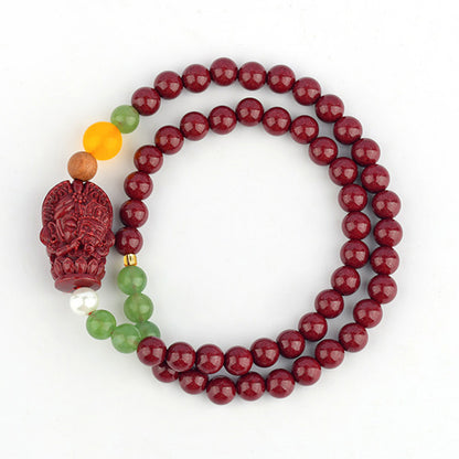 Natural High Content Cinnabar Purple Gold Sand Double Circle Buddha Beads Bracelet