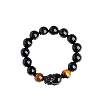 Natural Crystal Obsidian Pixiu Tiger Eye Bracelet - Ethnic Unisex Couple Spiritual Jewelry