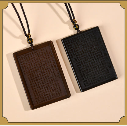 Natural Ice Obsidian Prajna Heart Sutra No Worries Pendant - Spiritual Protection for Zodiac Year