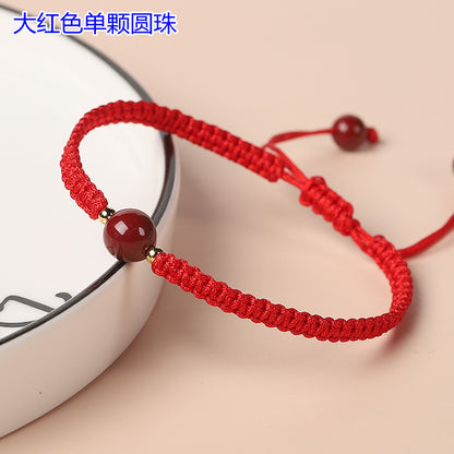 Handwoven Cinnabar Six-Word Mantra Red String Bracelet - Protection & Luck Charm