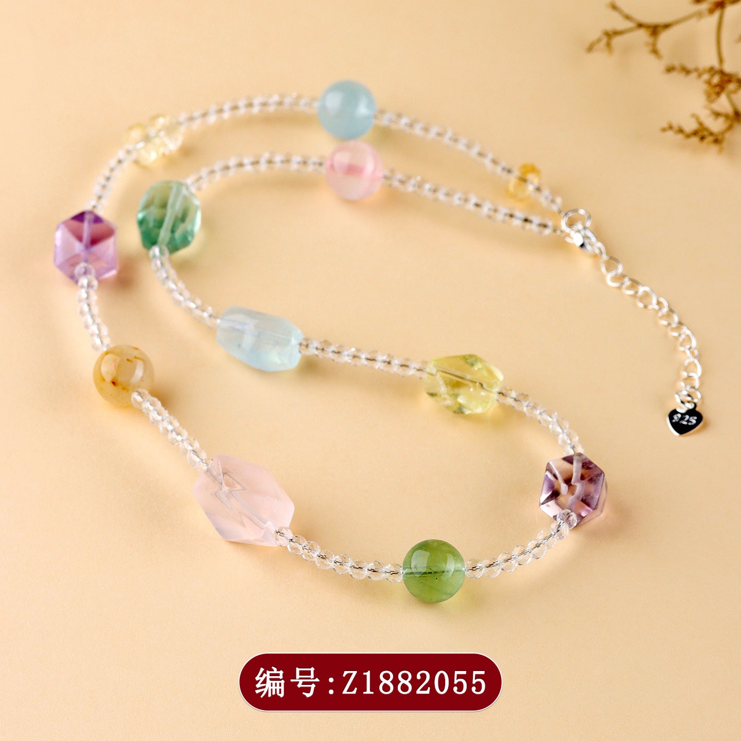 Natural Freeform Crystal Multi-Gemstone Women's Bracelet Collarbone Chain - s925 Silver Macaron Candy Color