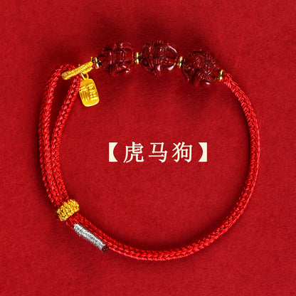 Natural Purple Gold Sand Zodiac Three-in-One Handwoven Bracelet - Spiritual Guardian & Fortune Enhancer