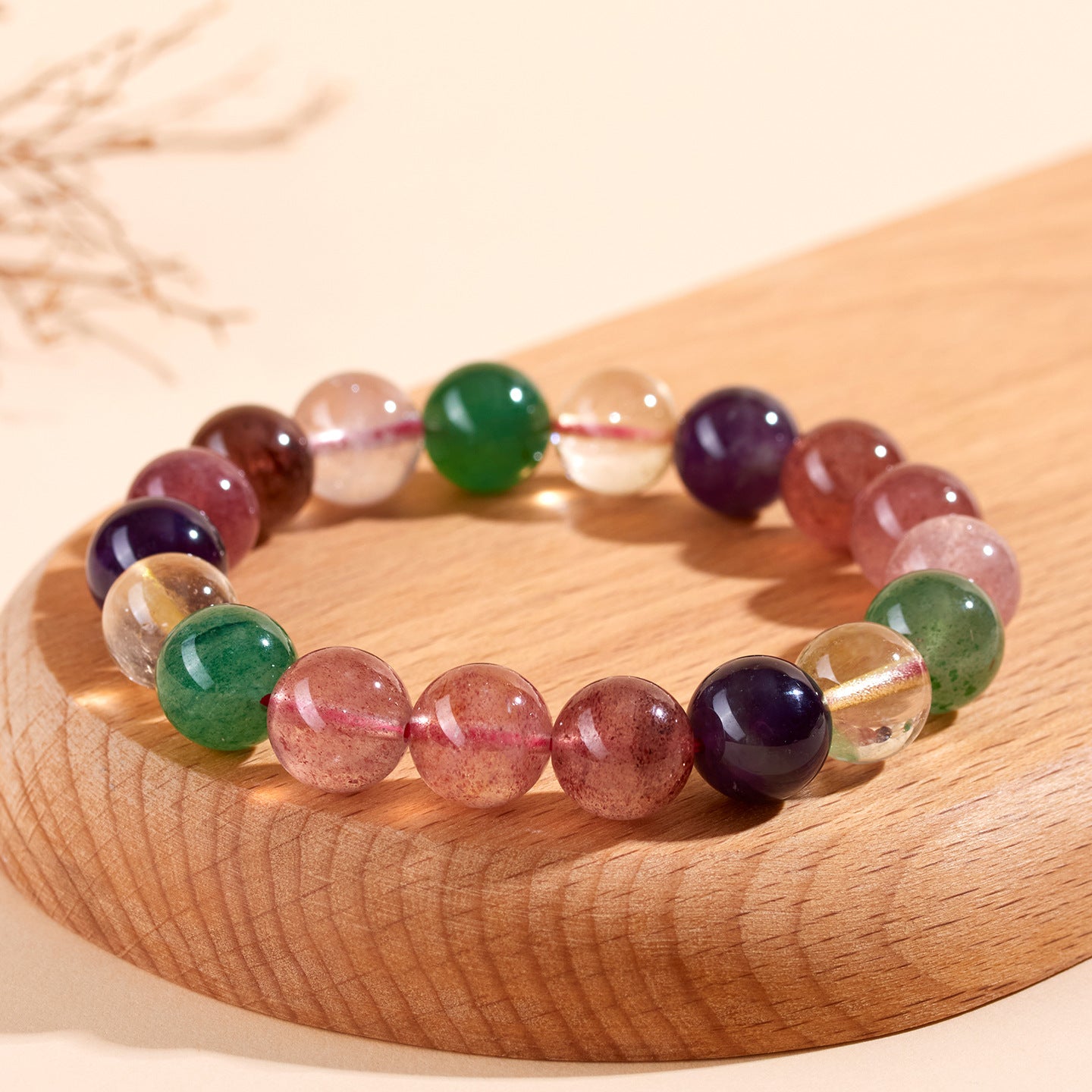 Strawberry Crystal Super Seven Single Circle Bracelet - Natural Energy Charm for Women