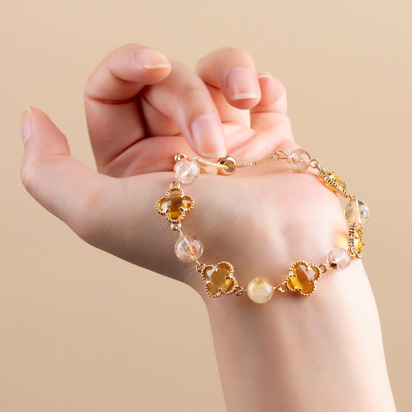 Yellow Tower Crystal Four-Leaf Clover Original Bracelet | Lucky Charm for Women's Fortune & Protection