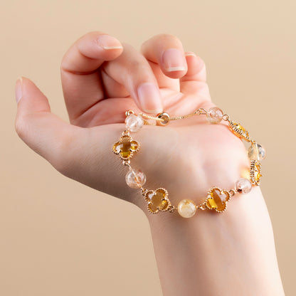 Yellow Tower Crystal Four-Leaf Clover Original Bracelet | Lucky Charm for Women's Fortune & Protection