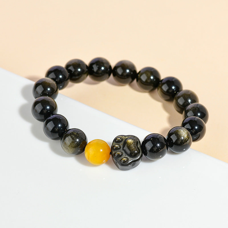 Golden Obsidian Tiger Eye Cat Claw Bracelet | Dual Energy Protection & Wealth Attraction