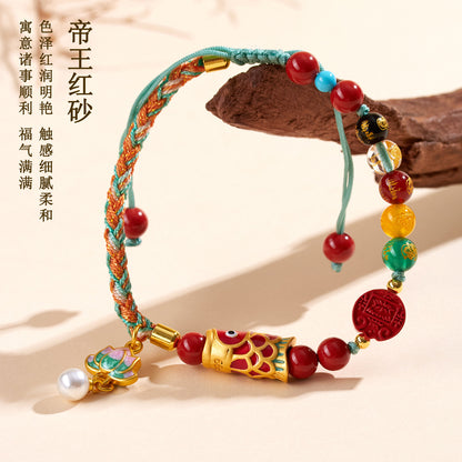 Imperial Red Cinnabar Five-Way God of Wealth Bracelet - Handmade Wealth Amulet