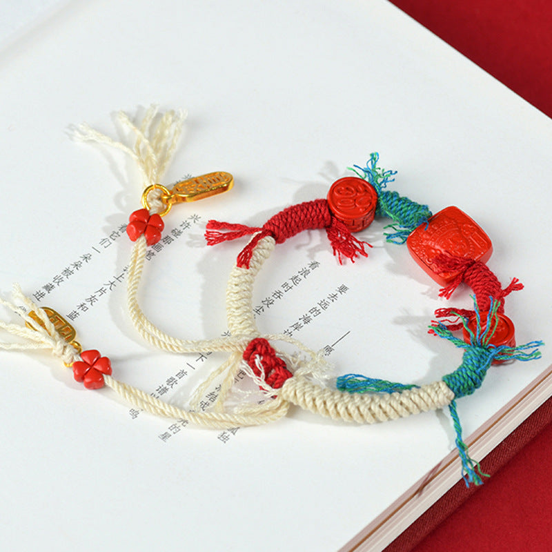 Natural Imperial Red Cinnabar Tibetan Handwoven Bracelet for Spiritual Protection