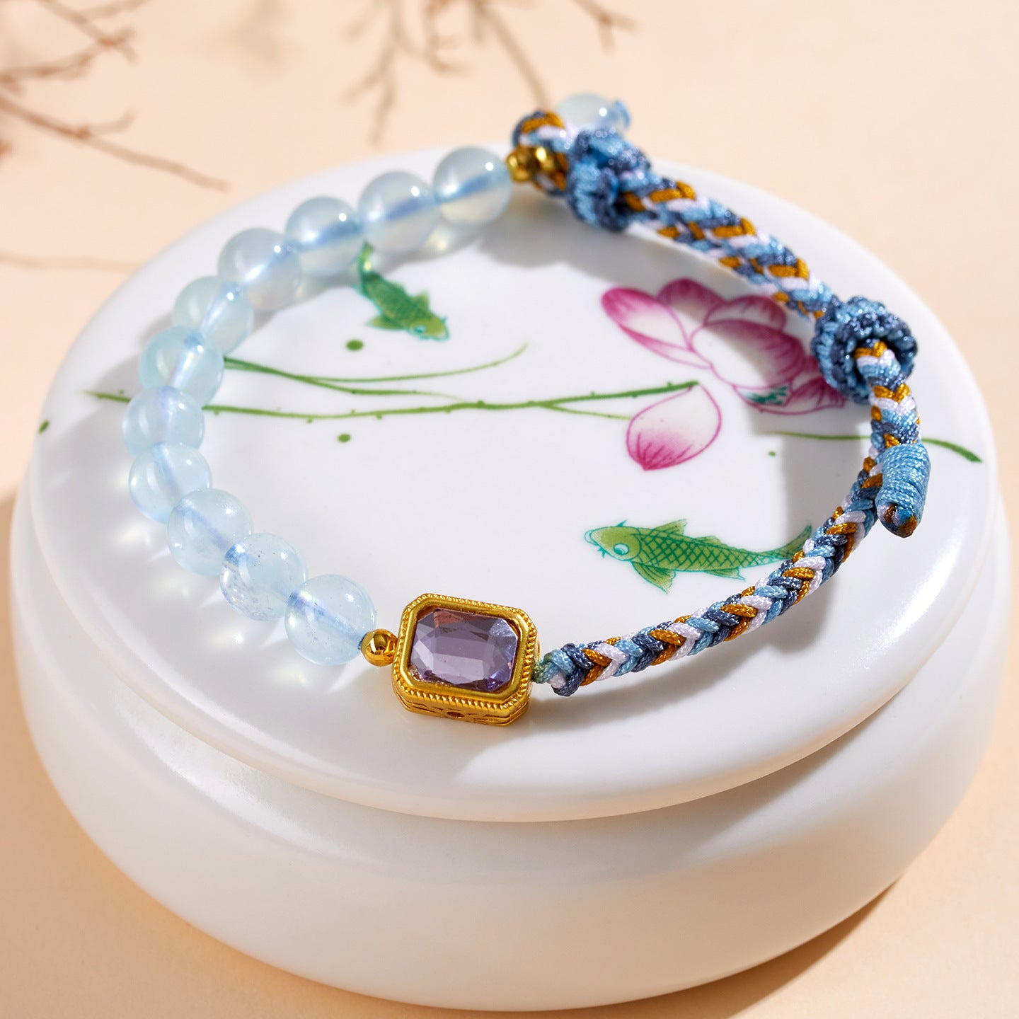 Natural Aquamarine Crystal Handmade Braided Bracelet | Chinese Style Spiritual Protection Jewelry