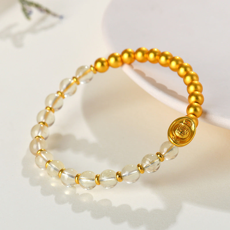 Lemon Yellow Crystal Gold Ingot Bracelet | Wealth & Prosperity Chinese Style Women's Jewelry