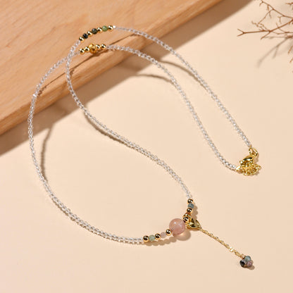 Tourmaline Amethyst Strawberry Crystal Multi-Circle Bracelet - Spiritual Protection & Elegant Necklace