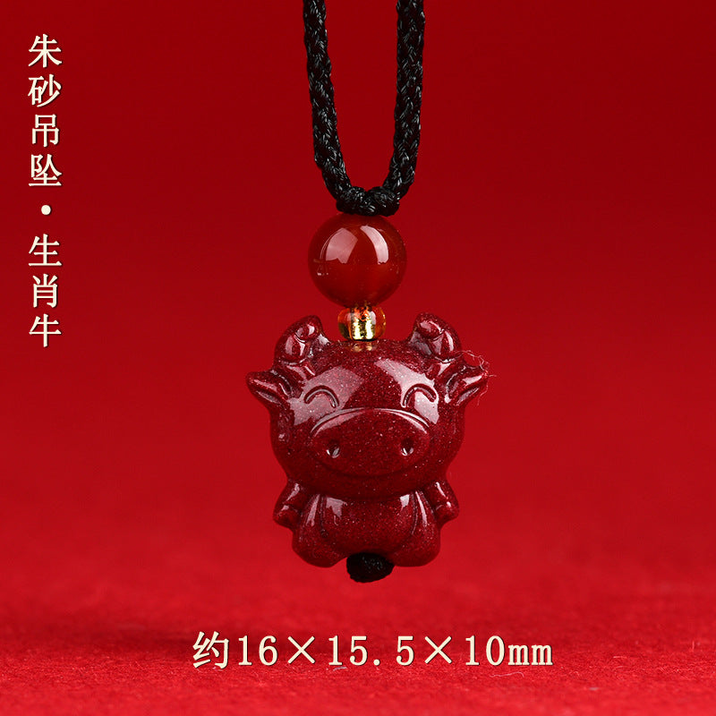 Natural High-Content Cinnabar Purple Gold Sand Zodiac Pendant Necklace for Couples - Spiritual Harmony and Fortune