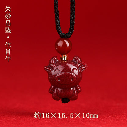 Natural High-Content Cinnabar Purple Gold Sand Zodiac Pendant Necklace for Couples - Spiritual Harmony and Fortune