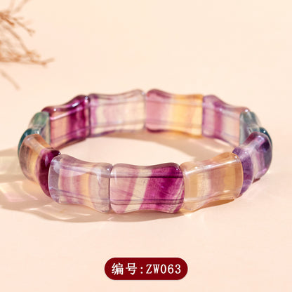 Natural Colorful Fluorite Bamboo Knot Bracelet - Spiritual Protection & Elegant Fashion