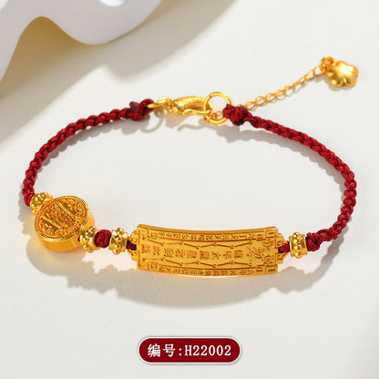Golden Tai Sui Five Directions Wealth God Woven Bracelet - Tibetan Style Red Rope for Prosperity