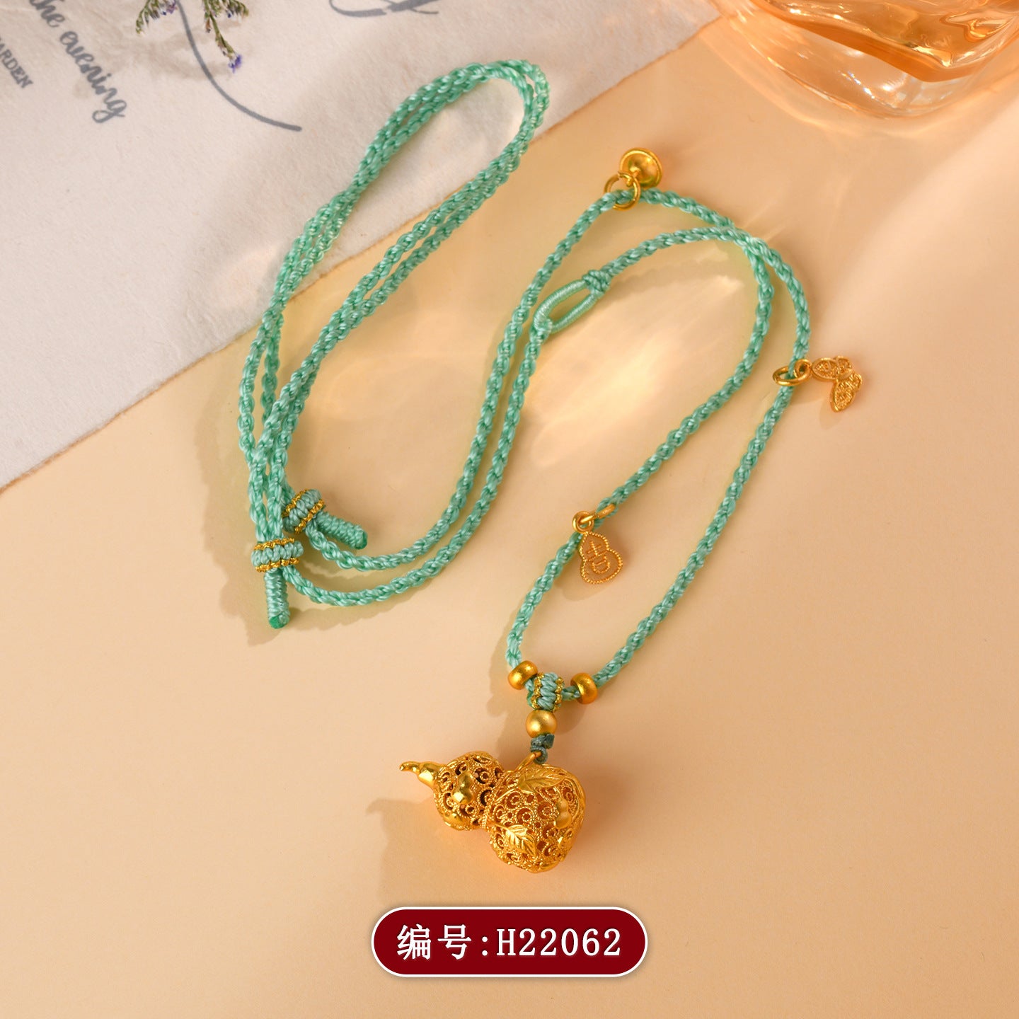 Golden Gourd Hollow Flower Pendant Necklace - Wealth and Prosperity Chinese Style Charm