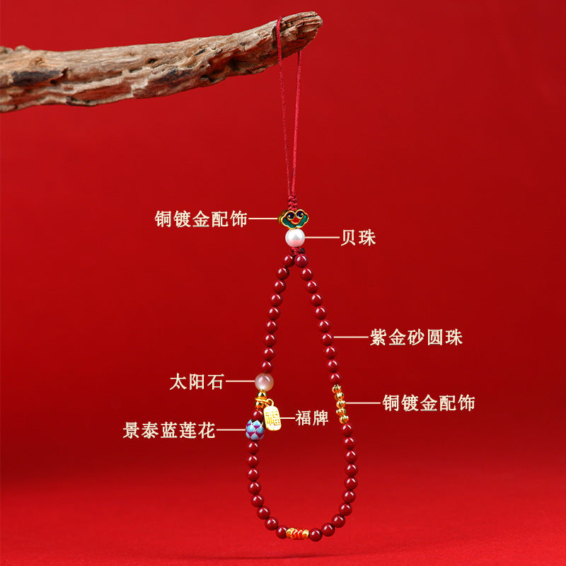 Natural High Content Cinnabar Purple Gold Sand Lucky Lotus Pendant Charm for Phone and Keychain