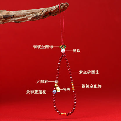 Natural High Content Cinnabar Purple Gold Sand Lucky Lotus Pendant Charm for Phone and Keychain