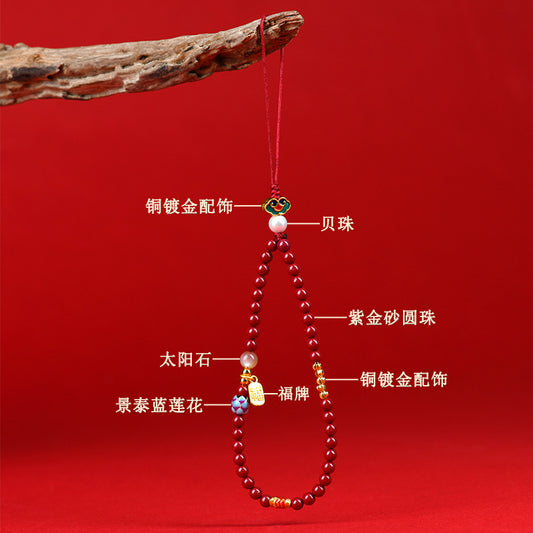 Natural High Content Cinnabar Purple Gold Sand Lucky Lotus Pendant Charm for Phone and Keychain