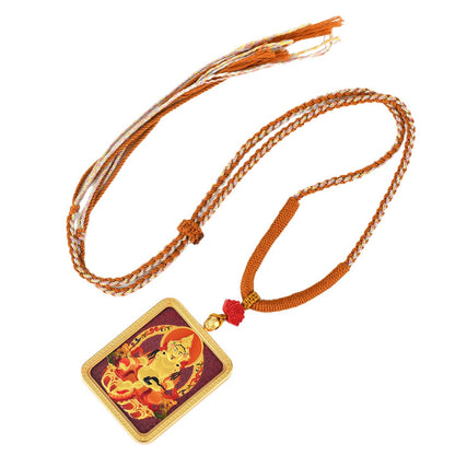 Purple Gold Cinnabar Yellow God of Wealth Thangka Pendant with Hand-Woven Rope Necklace