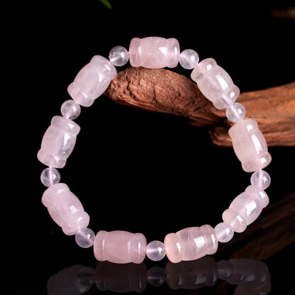 Natural Pink Quartz Bowknot Bamboo Knot Bracelet - Love Harmony Charm for Women